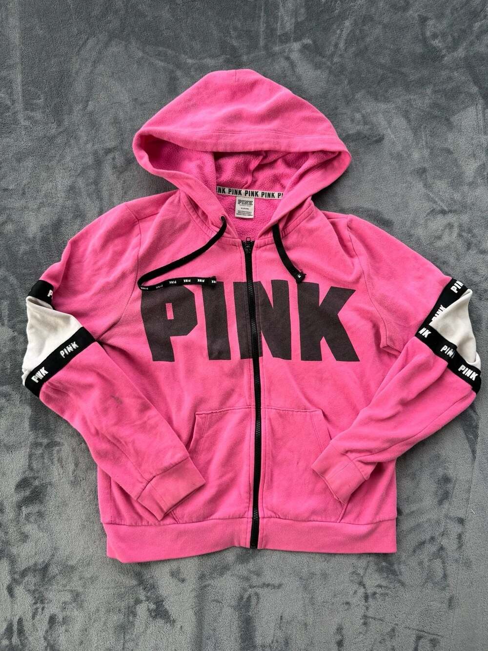 Victoria's Secret PINK Hot Pink Full Zip Hoodie Sweatshirt with Logo Sleeves